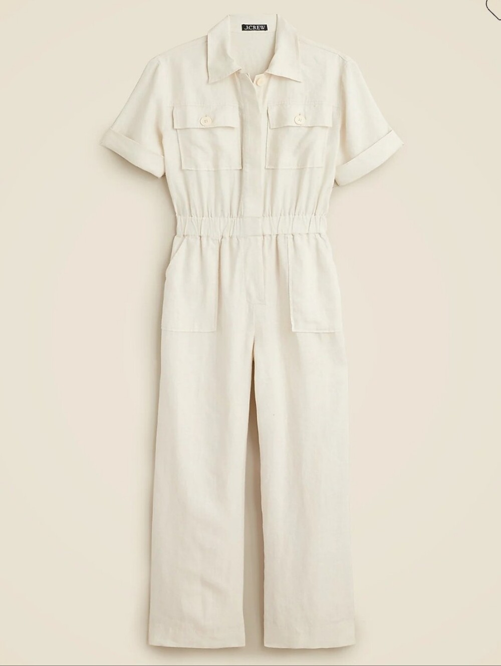 J. Crew Cream Short-Sleeve Linen Jumpsuit